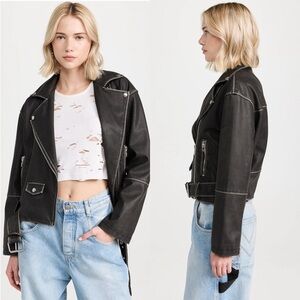 BLANK NYC Vegan Leather Moto Jacket with Belt